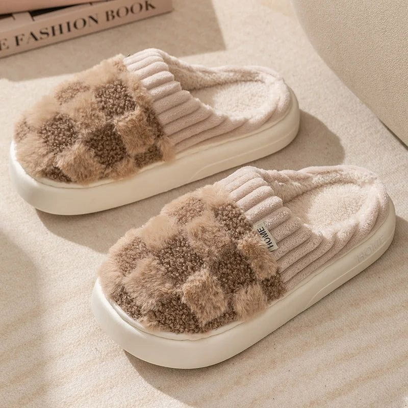 Lavinque Slippers Chocolat / 37 Chaussons d’intérieur fourrés | Rose et gris | Chaleur et confort absolu