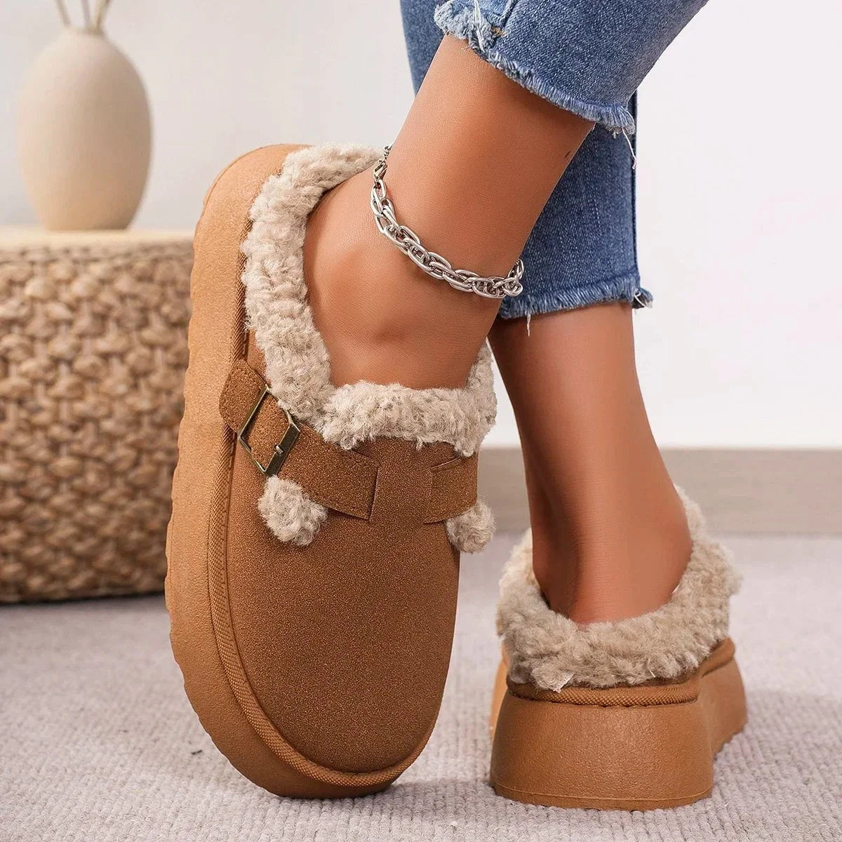 Lavinque Slippers Doré / 35 Mules Hiver | Doublure Chaude & Semelle Confort | Cocooning & Style