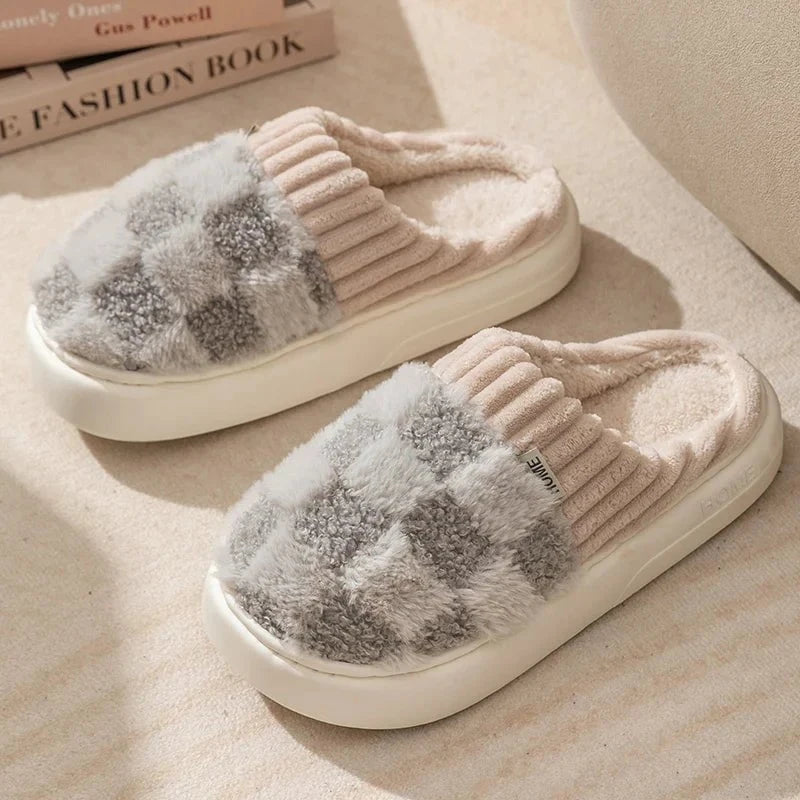 Lavinque Slippers Gris / 37 Chaussons d’intérieur fourrés | Rose et gris | Chaleur et confort absolu