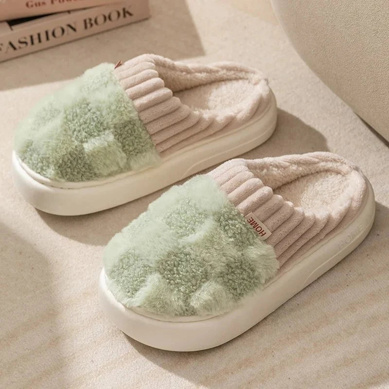 Lavinque Slippers Vert / 37 Chaussons d’intérieur fourrés | Rose et gris | Chaleur et confort absolu
