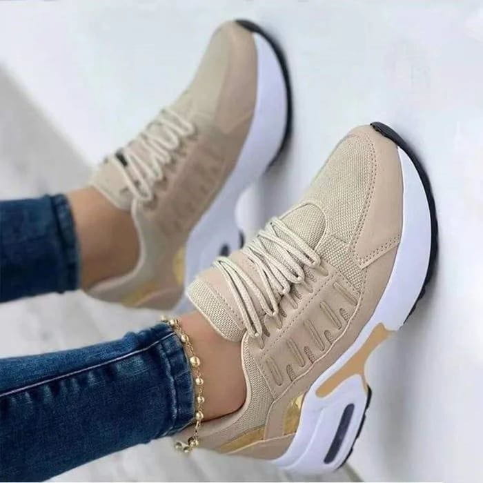 Lavinque Sneakers Beige / 35 Baskets sportwear à semelle épaisse | Gris et blanc | Confort et style dynamique