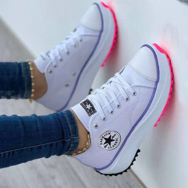 Lavinque Sneakers Blanc / 35 Baskets Épaisses en Toile | Sporty | Confort et Style Urbain