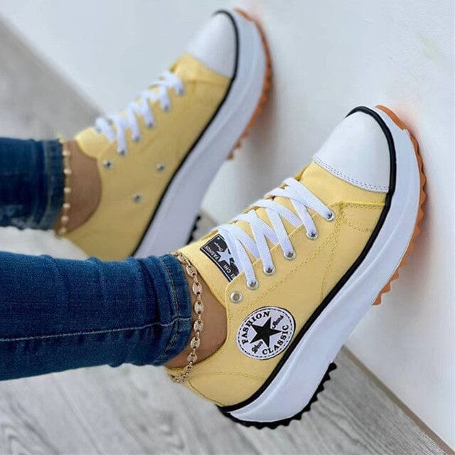 Lavinque Sneakers Jaune / 35 Baskets Épaisses en Toile | Sporty | Confort et Style Urbain