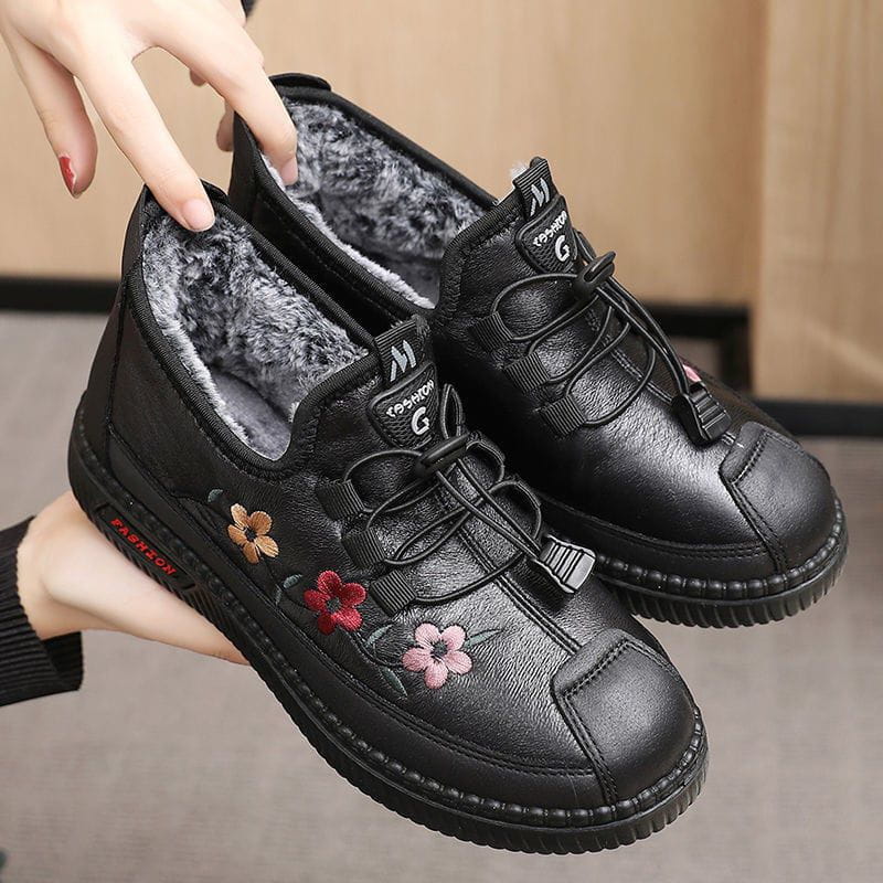 Lavinque Sneakers Noir / 35 Baskets Confort à Broderies | Rouge Vin | Semelle Épaisse Antidérapante