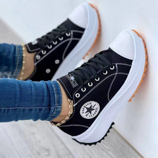 Lavinque Sneakers Noir / 35 Baskets Épaisses en Toile | Sporty | Confort et Style Urbain
