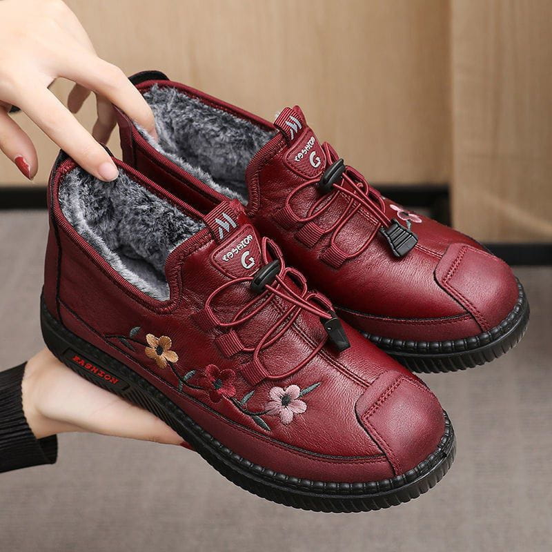 Lavinque Sneakers Rouge / 35 Baskets Confort à Broderies | Rouge Vin | Semelle Épaisse Antidérapante
