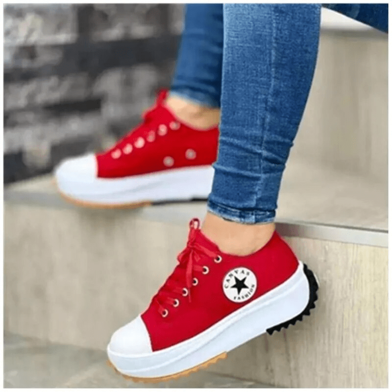Lavinque Sneakers Rouge / 35 Baskets Épaisses en Toile | Sporty | Confort et Style Urbain