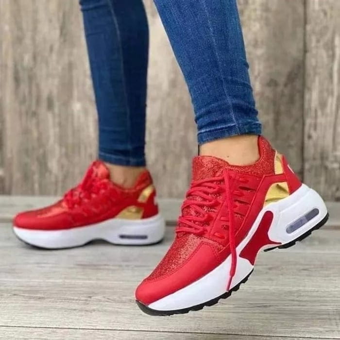Lavinque Sneakers Rouge / 35 Baskets sportwear à semelle épaisse | Gris et blanc | Confort et style dynamique
