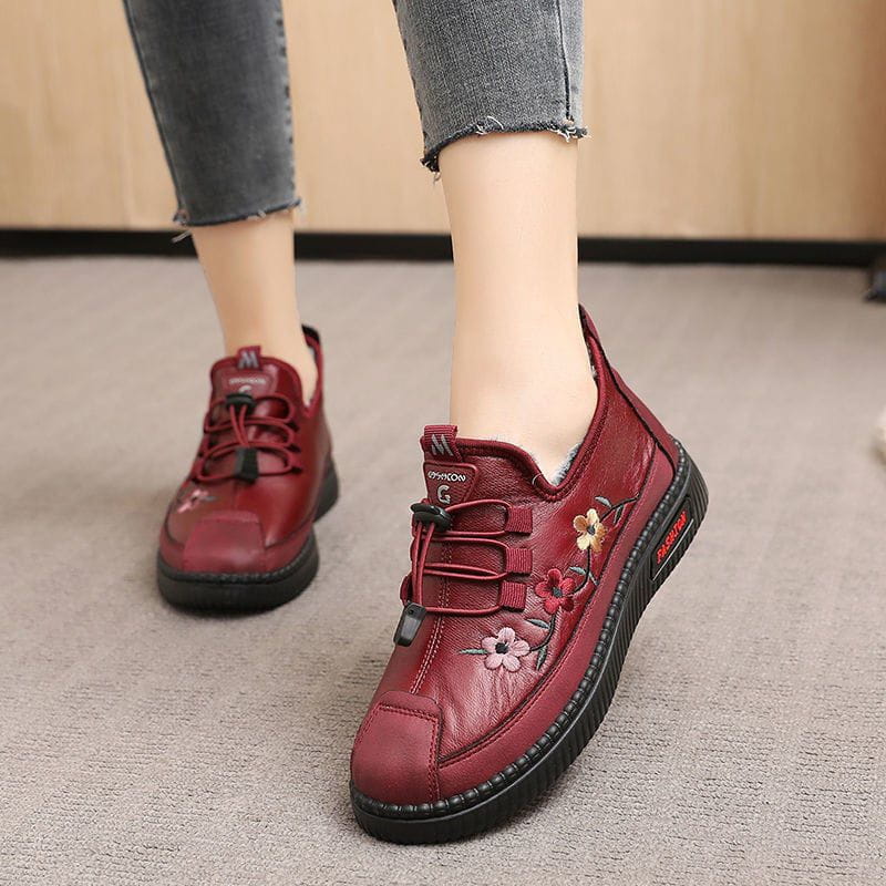 Lavinque Sneakers Rouge / 38 Baskets Confort à Broderies | Rouge Vin | Semelle Épaisse Antidérapante