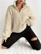 Lavinque Sweater Abricot / S Pull Torsadé Écru | Demi-Zip & Col Montant | Chaud & Tendance