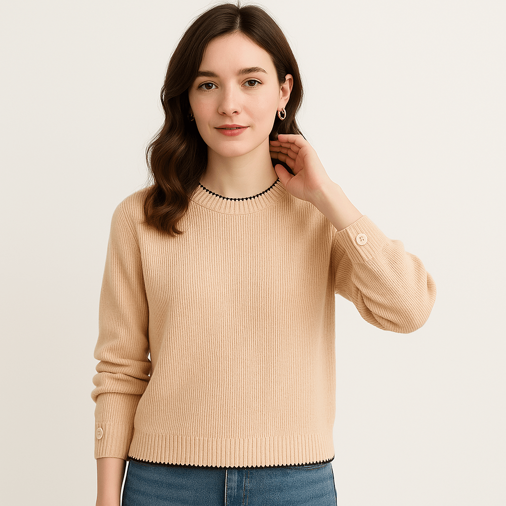 Lavinque Sweater Abricot / XS Pull Minimaliste Élégant | Boutons Décoratifs | Col Rond Doux