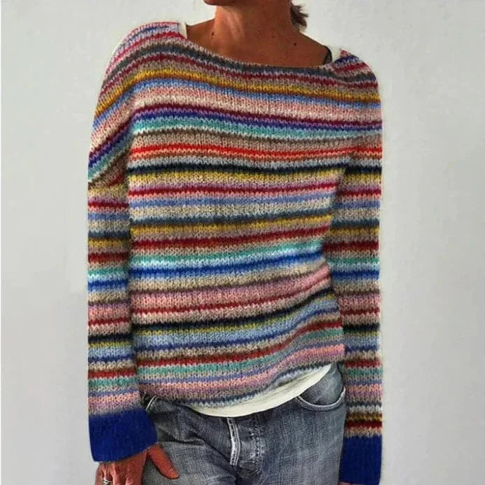 Lavinque Sweater Arc-en-ciel / S Pull Rayé en Maille | Doux et Coloré | Coupe Décontractée
