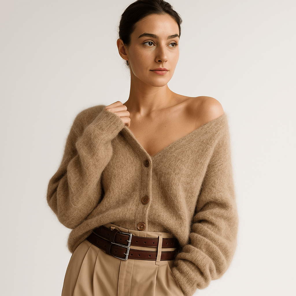 Lavinque Sweater Beige / S Cardigan Duveteux Brun | Décolleté en V | Élégance Décontractée