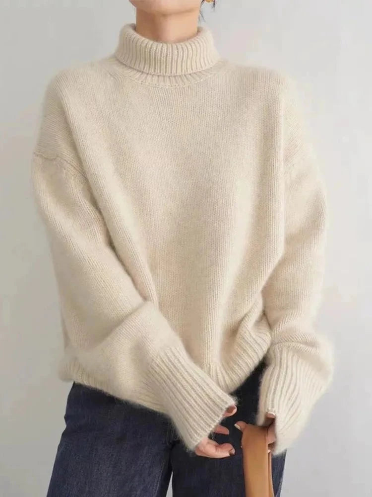 Lavinque Sweater Beige / S Pull Col Roulé Oversize | Laine & Cachemire | Doux et Élégant
