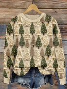 Lavinque Sweater Beige / S Pull de Noël Tricoté | Doux Festif | Motif Sapins