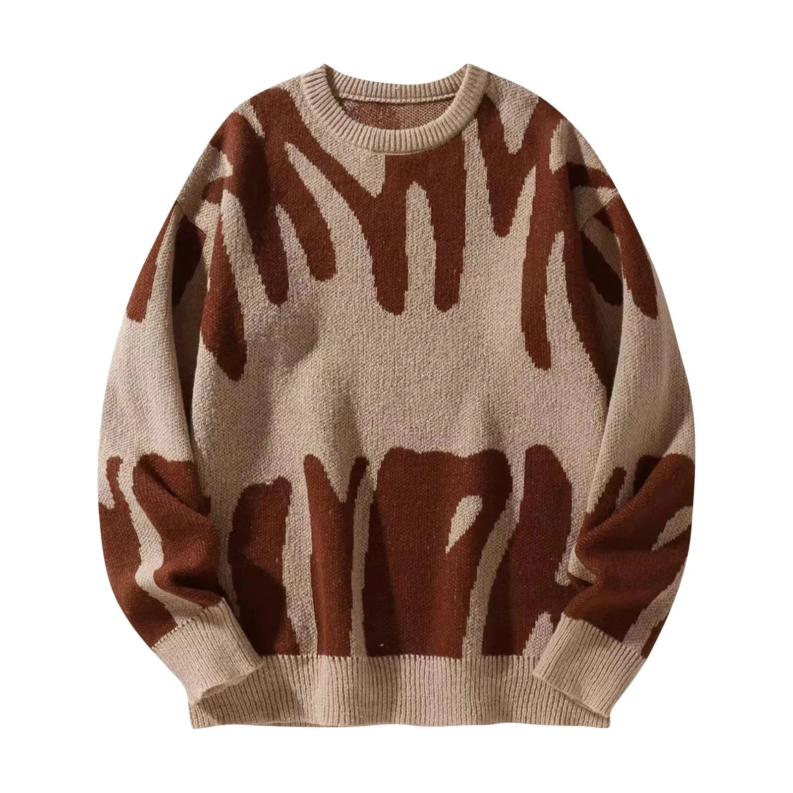 Lavinque Sweater Beige / S Pull Graphique Oversize | Noir & Gris Clair | Audacieux et Confortable