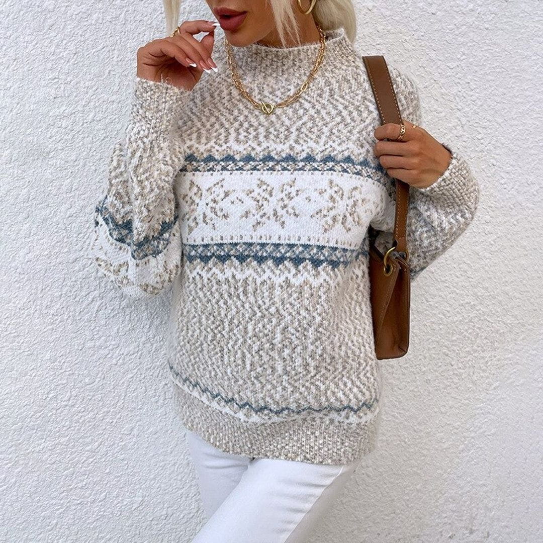 Lavinque Sweater Beige / S Pull Hiver Motif Flocon | Chaud et Confortable | Style Scandinave