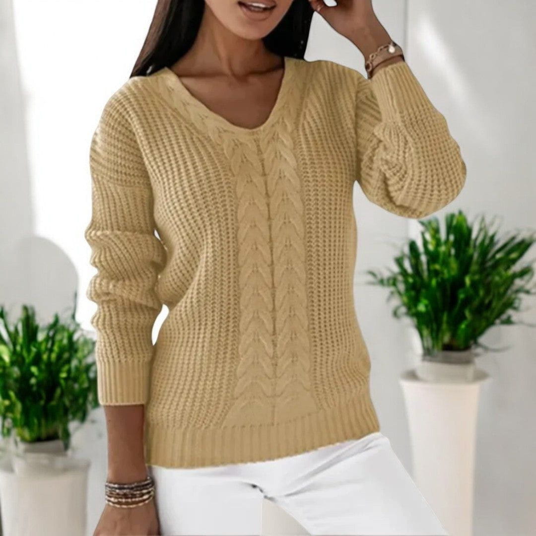 Lavinque Sweater Beige / S Pull Maille Torsadée | Col V | Élégance et Confort