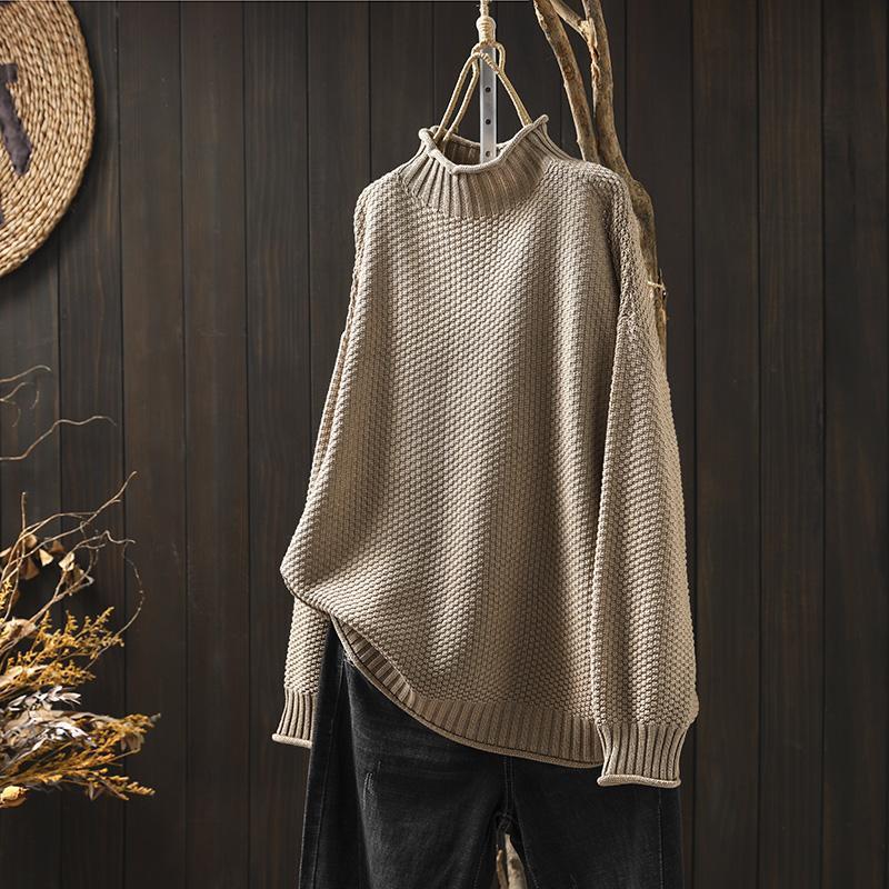 Lavinque Sweater Beige / S Pull Oversize Noir | Col Montant & Manches Bouffantes | Minimaliste & Chic
