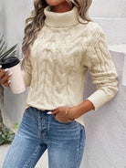 Lavinque Sweater Beige / S Pull Torsadé Col Montant | Marron Caramel | Douillet et Intemporel