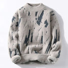 Lavinque Sweater Beige / XS Pull Blanc à Motif Pinceau Noir | Col Rond | Style Graphique & Moderne