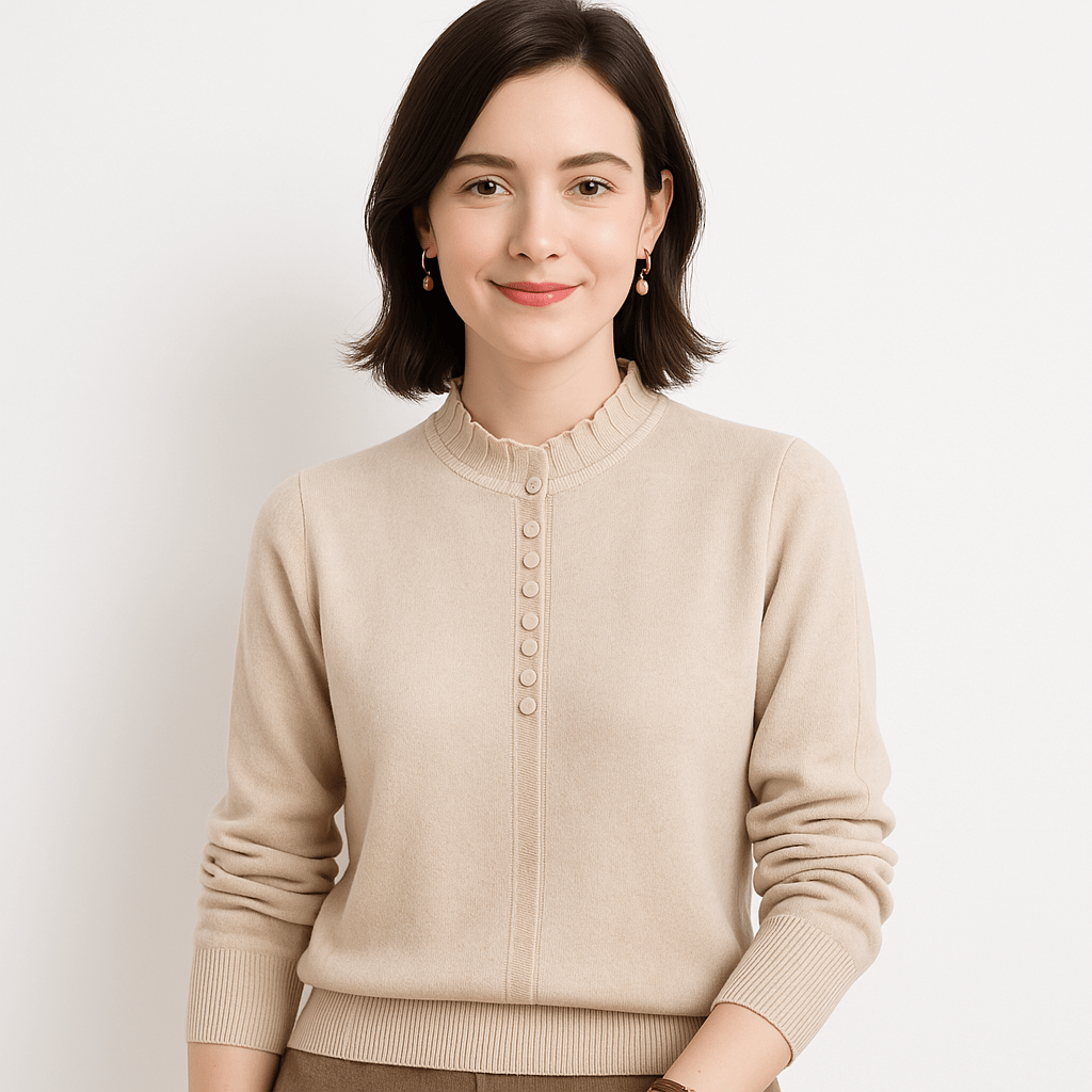 Lavinque Sweater Beige / XS Pull Boutonné Col Plissé | Élégant & Douillet | Détail Raffiné