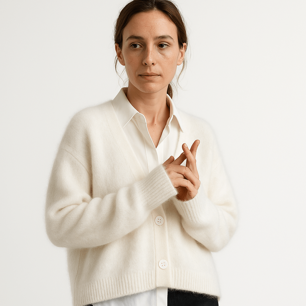 Lavinque Sweater Blanc / S Cardigan Duveteux Brun | Décolleté en V | Élégance Décontractée