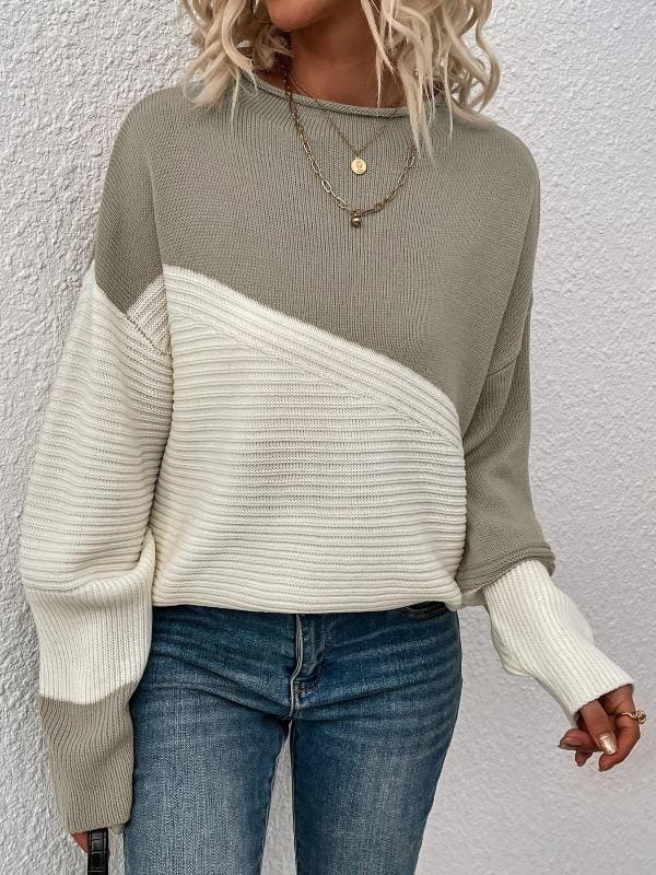 Lavinque Sweater Blanc / S Pull bicolore en maille texturée | Pull | Chaleur et style moderne