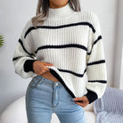 Lavinque Sweater Blanc / S Pull Col Montant Rayé | Tendance | Chaud et Confortable