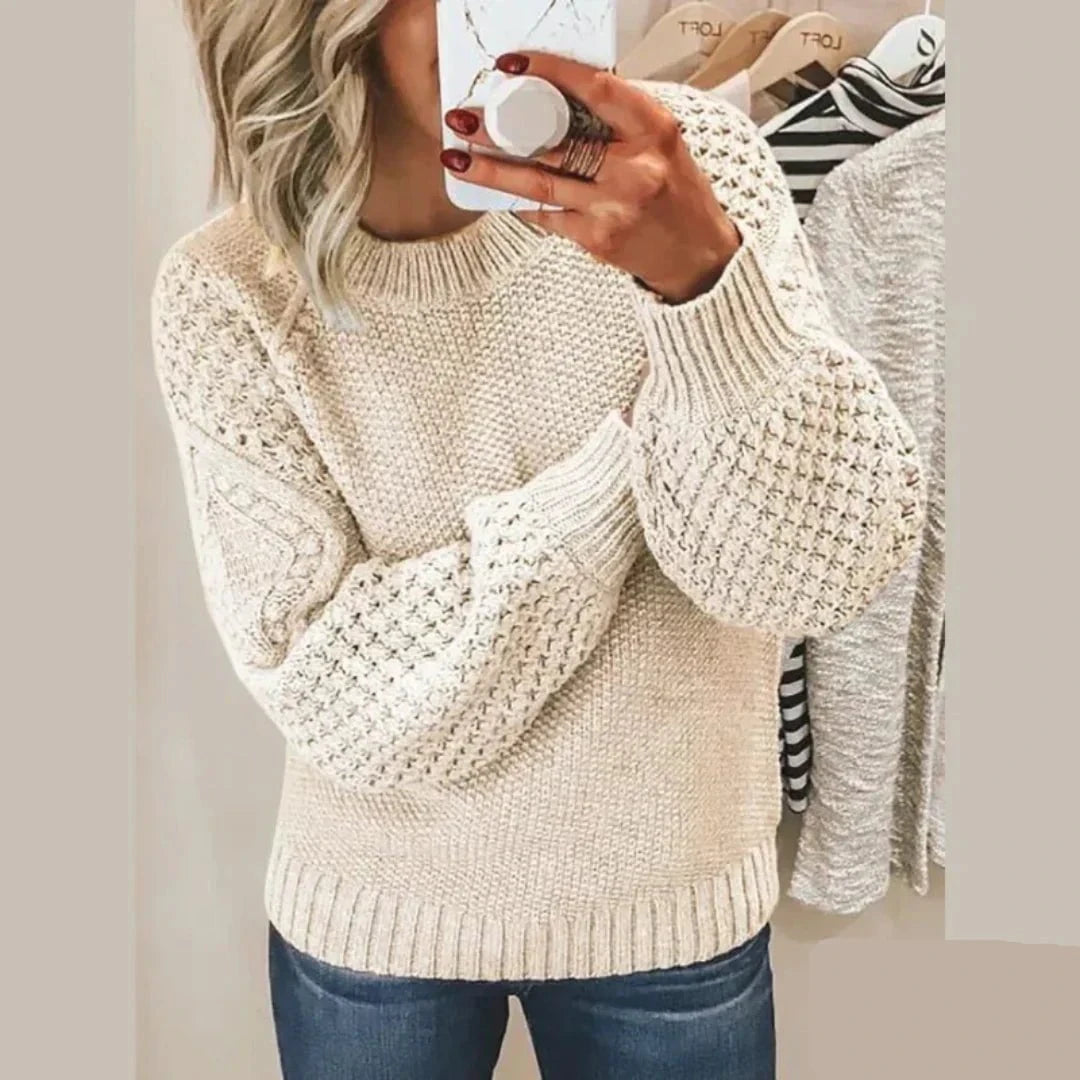 Lavinque Sweater Blanc / S Pull en Maille | Chaud et Confortable | Manches Bouffantes
