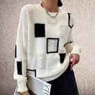 Lavinque Sweater Blanc / S Pull Graphique Géométrique | Maille Douce | Moderne et Confortable