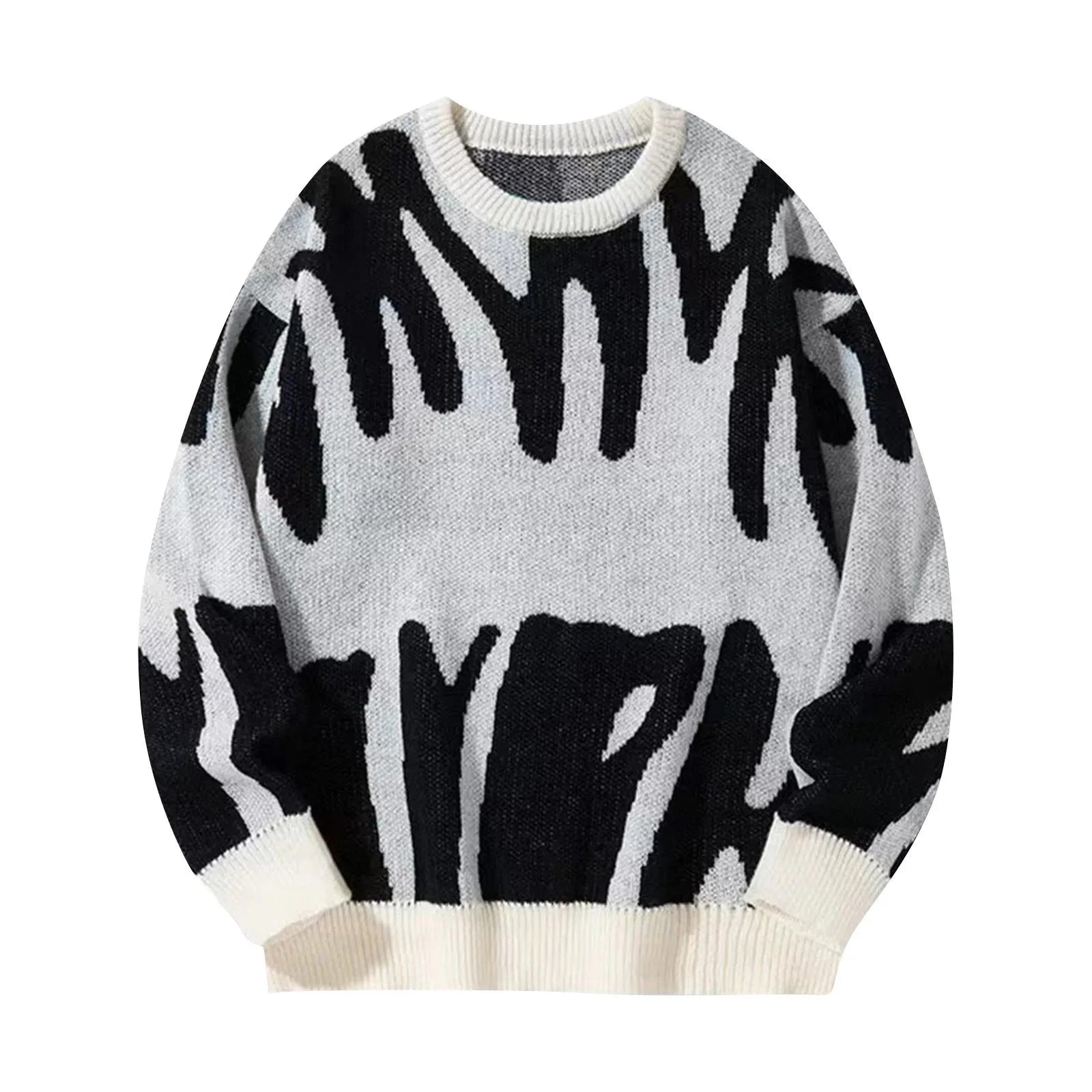 Lavinque Sweater Blanc / S Pull Graphique Oversize | Noir & Gris Clair | Audacieux et Confortable