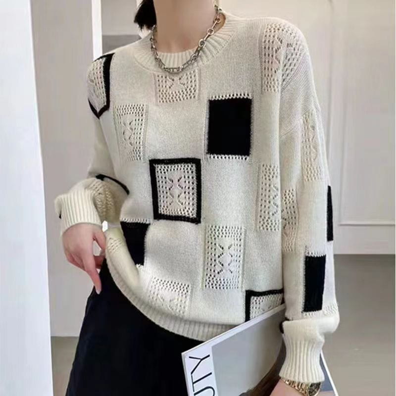 Lavinque Sweater Blanc / S Pull Graphique | Tricot Doux | Style Moderne et Original