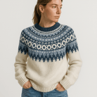 Lavinque Sweater Blanc / S Pull Jacquard Nordique Bleu & Écru | Hiver Douillet | Confort & Style