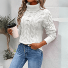 Lavinque Sweater Blanc / S Pull Maille Torsadée | Col Roulé | Doux et Chaleureux