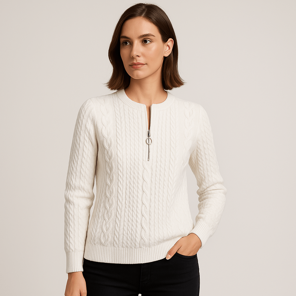 Lavinque Sweater Blanc / S Pull Noir Zippé | Maille Côtelée | Élégant et Polyvalent