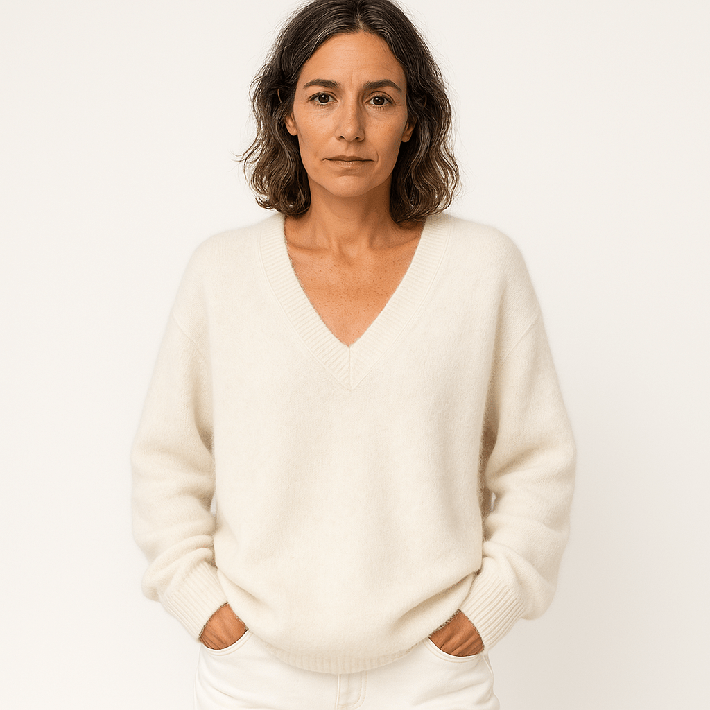 Lavinque Sweater Blanc / S Pull Violet Col V | Doux et Décontracté | Toucher Moelleux