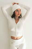 Lavinque Sweater Blanc / XS Gilet Court Femme | Tricot Côtelé & Capuche | Look Moderne et Confortable