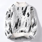 Lavinque Sweater Blanc / XS Pull Blanc à Motif Pinceau Noir | Col Rond | Style Graphique & Moderne