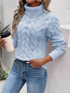 Lavinque Sweater Bleu Clair / S Pull Col Roulé en Maille | Hiver | Chaleur & Élégance