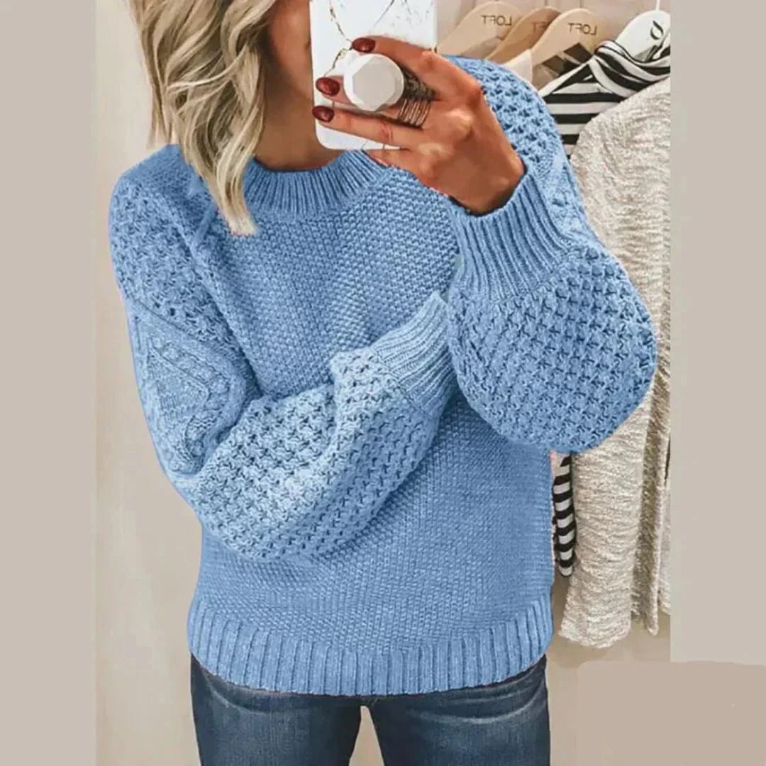 Lavinque Sweater Bleu Clair / S Pull en Maille | Chaud et Confortable | Manches Bouffantes