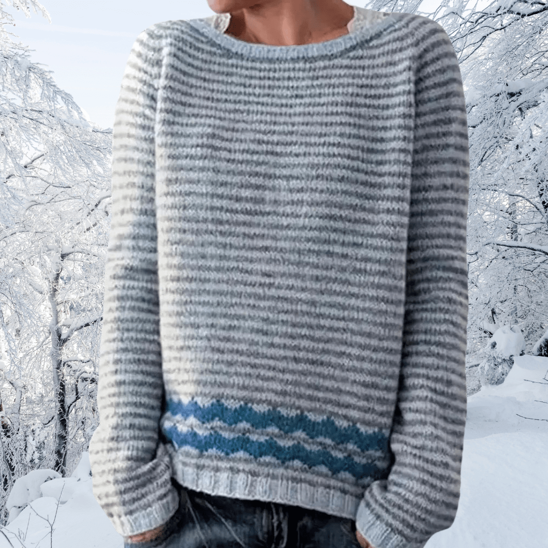 Lavinque Sweater Bleu Clair / S Pull en maille rayé | Bleu et gris | Chaleur et style hivernal