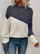 Lavinque Sweater Bleu foncé / S Pull bicolore en maille texturée | Pull | Chaleur et style moderne