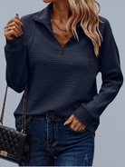 Lavinque Sweater Bleu foncé / S Pull Zippé Rose Poudré | Décontracté | Doux et Stylé
