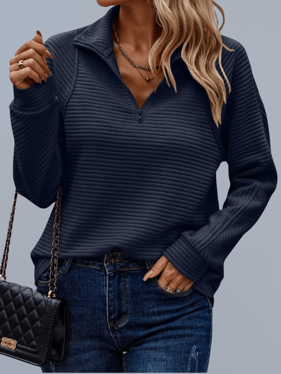Lavinque Sweater Bleu foncé / S Pull Zippé Rose Poudré | Décontracté | Doux et Stylé