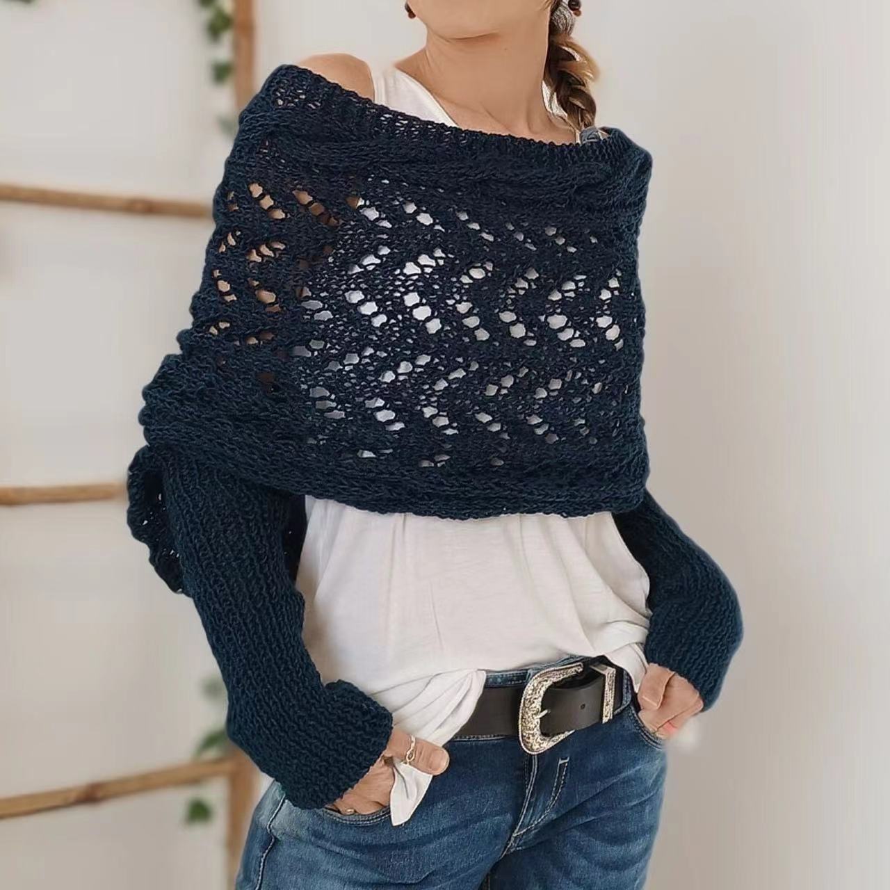 Lavinque Sweater Bleu foncé / XS Pull Tricoté Épaules Dénudées | Gris | Doux et Original