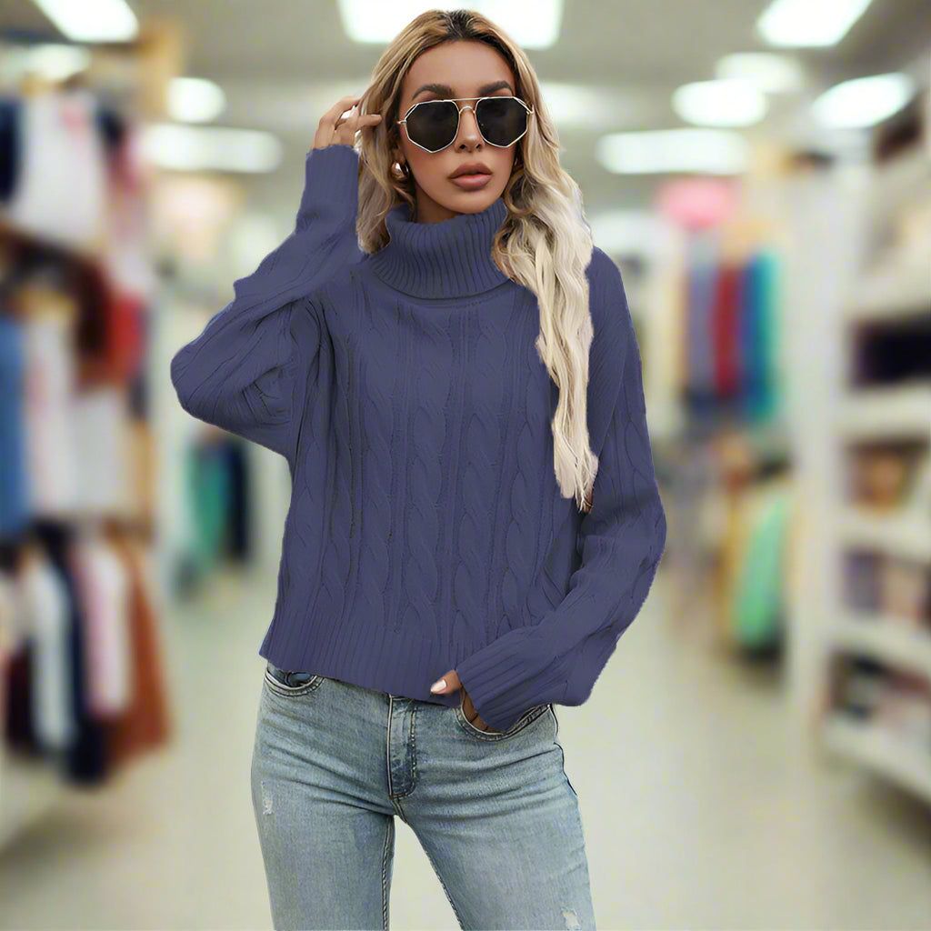 Lavinque Sweater Bleu Marine / S Pull Col Roulé | Maille Côtelée | Chaleur et Élégance