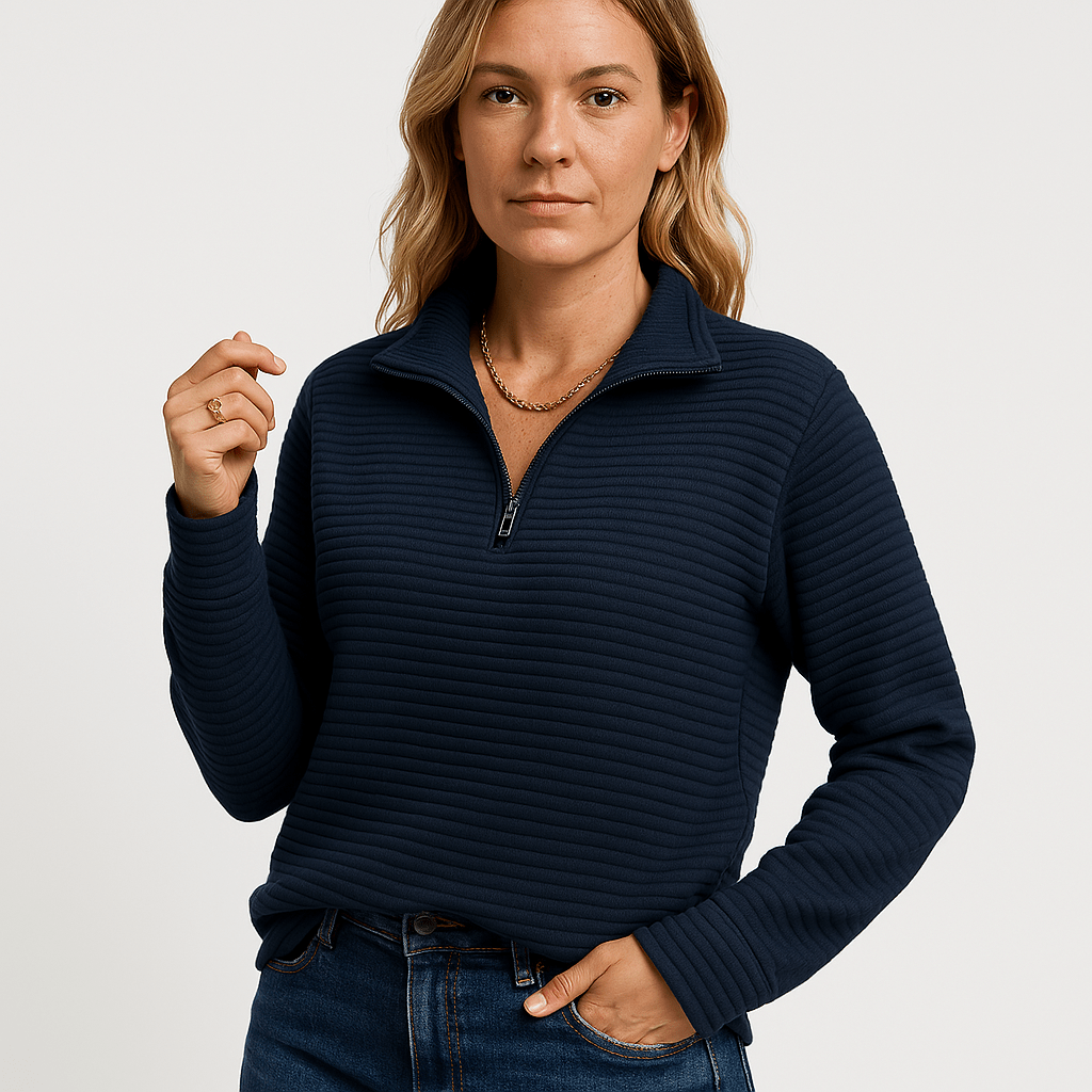 Lavinque Sweater Bleu marine / S Pull Zippé Vieux Rose | Col Montant | Décontracté et Tendance