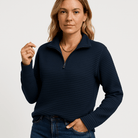 Lavinque Sweater Bleu marine / S Pull Zippé Vieux Rose | Col Montant | Décontracté et Tendance