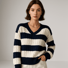 Lavinque Sweater Bleu marine / XS Pull Rayé Torsadé | Acrylique | Chaud et Confortable